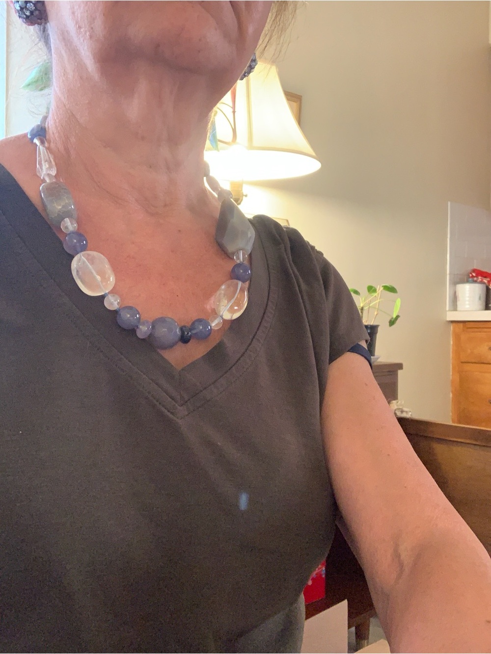 Handcrafted Blue and Clear Beaded Statement Necklace - Unbranded